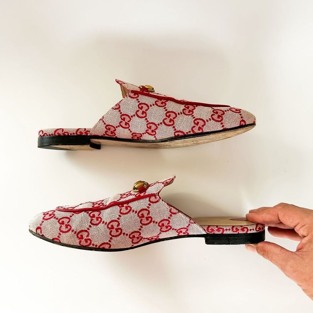 Gucci Princetown Mules GG Red Canvas Horsebit Loafer Size 39.5, 9.5 - Picture 5 of 13
